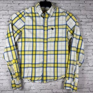 Abercrombie & Fitch Men's Yellow and Blue Plaid Shirt Size Medium